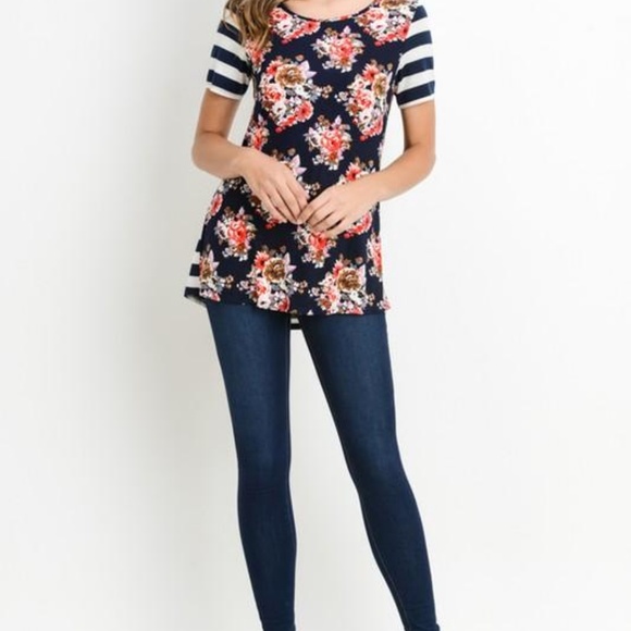 Striped and Floral Open Back Top - Picture 4 of 6